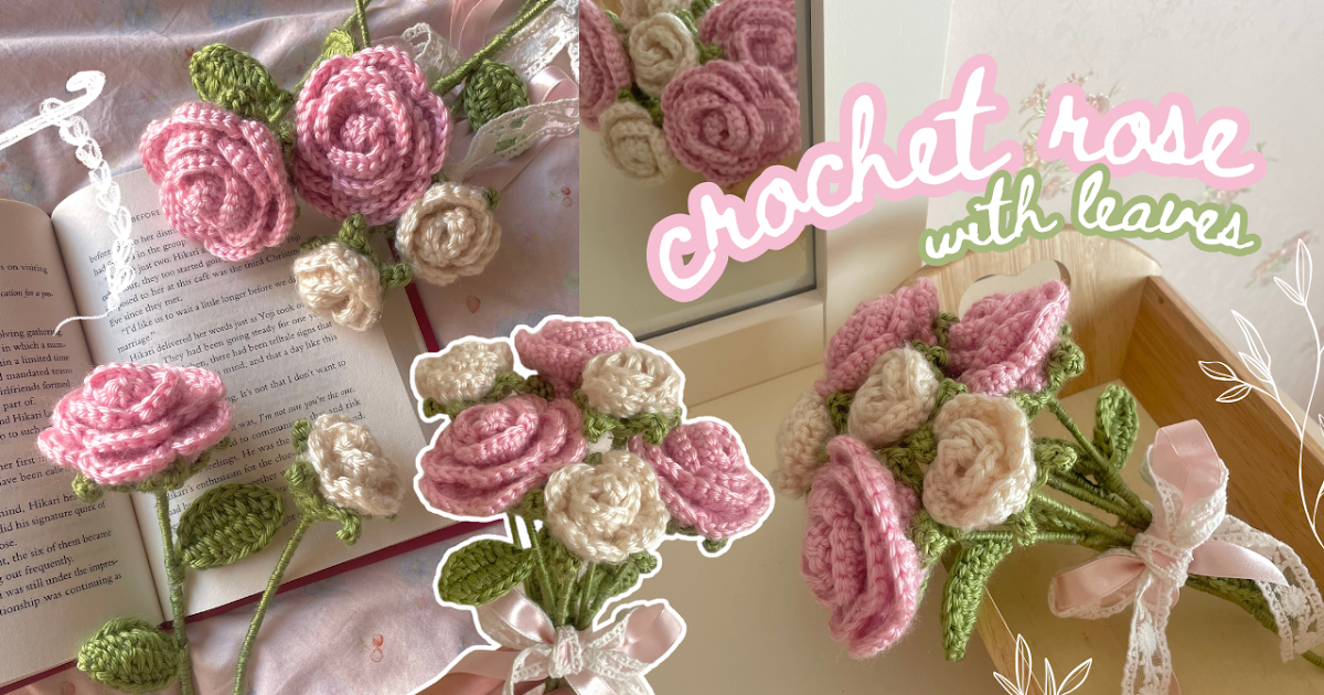 Crochet Rose Bouquet 2 Sizes with Leaves free crochet pattern